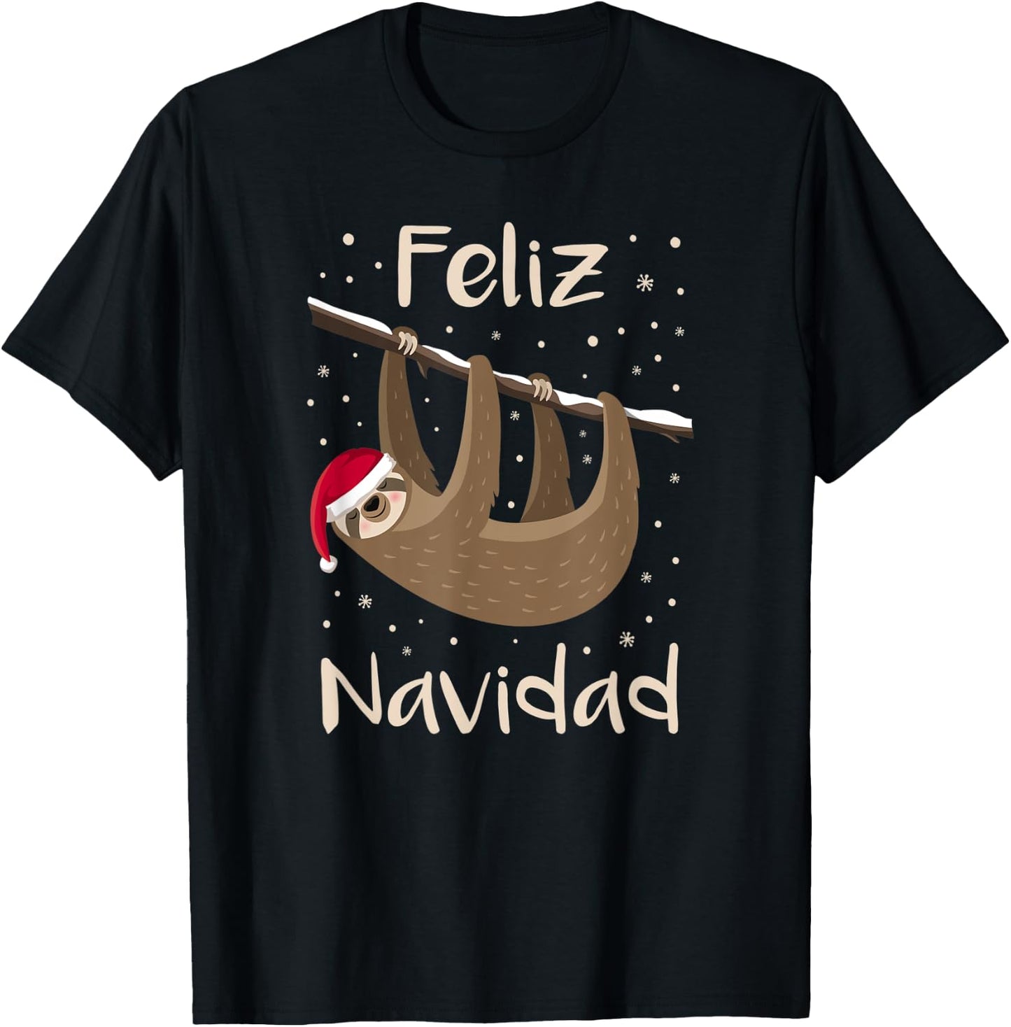 Feliz Navidad Sloth Santa Hat Merry Christmas Present T-Shirt - T-Shirt | Black