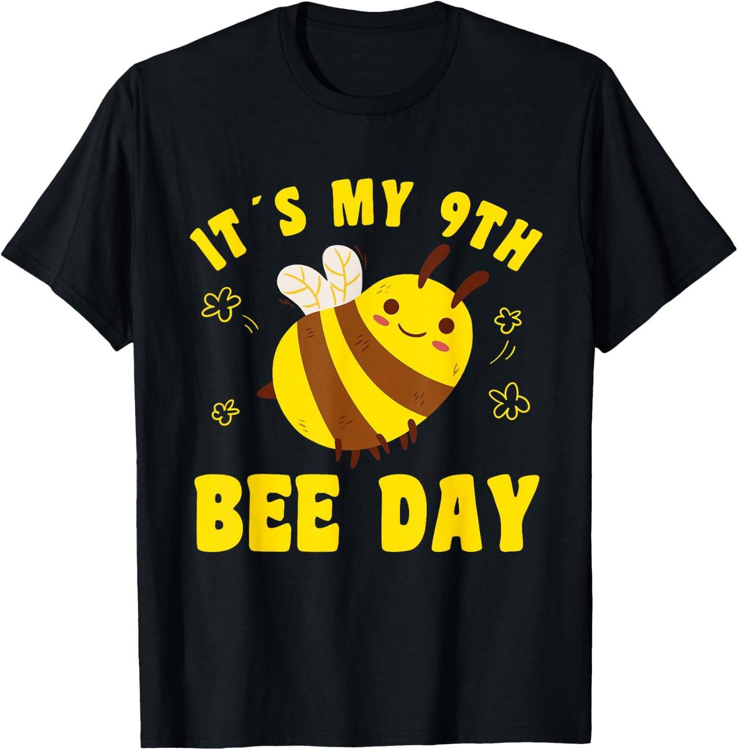 9 Year Old Happy 9th Birthday Bee Day Bee 9th Birthday T-Shirt - T-Shirt | Black
