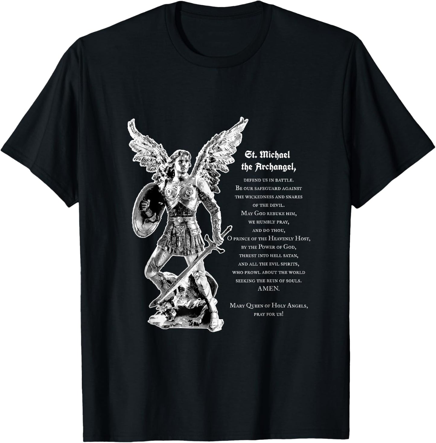 Prayer To St. Michael The Archangel Print Christian T-Shirt - T-Shirt | Black