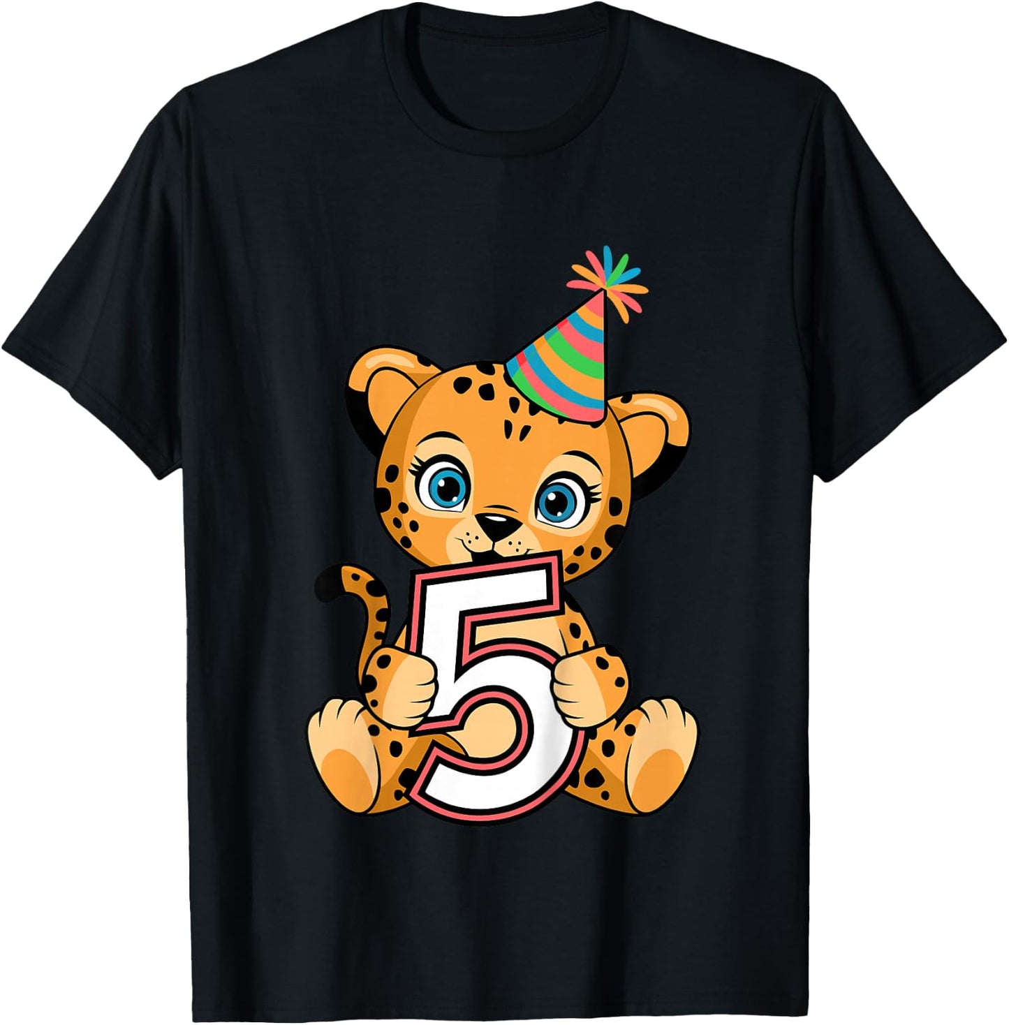 5th Birthday Cheetah Kids T-Shirt - T-Shirt | Black