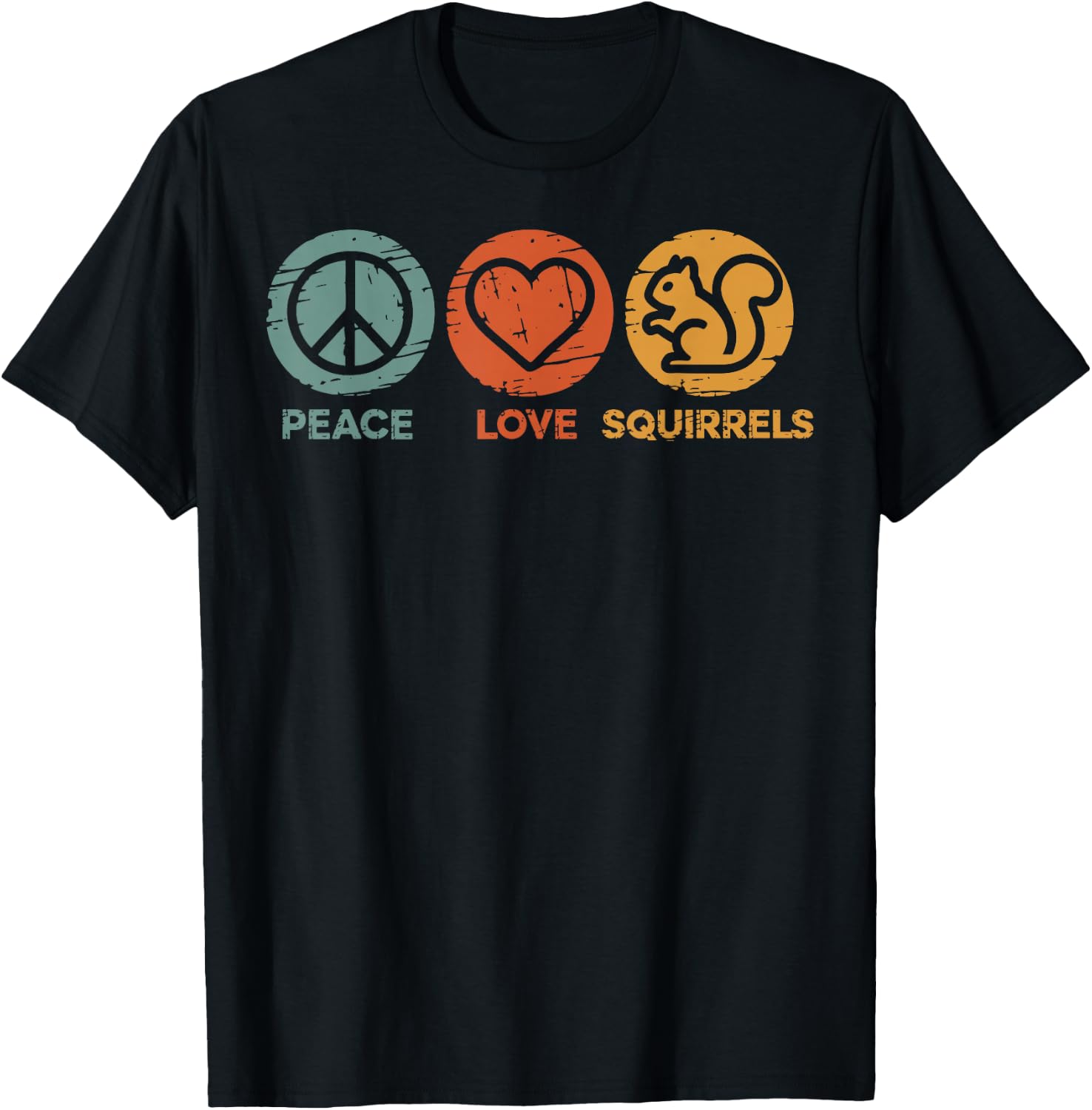 Peace Love Squirrel Funny Squirrel T-Shirt - T-Shirt | Black
