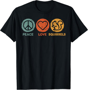 Peace Love Squirrel Funny Squirrel T-Shirt - T-Shirt | Black