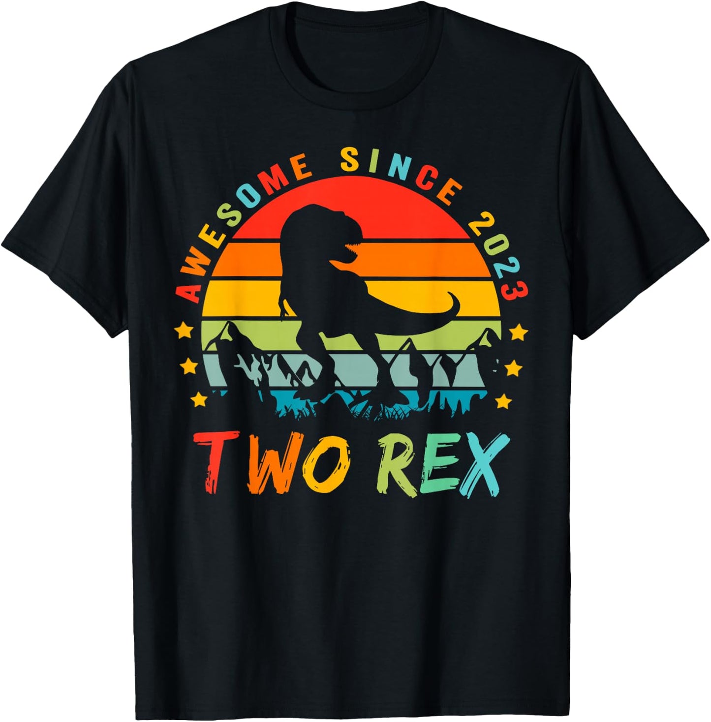 Two Rex 2nd Birthday Gift Second Dinosaur 2 Year Old T-Shirt - T-Shirt | Black