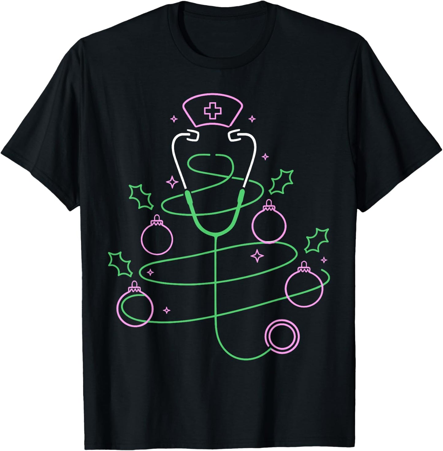 Christmas Tree Stethoscope Nurse Christmas T-Shirt - T-Shirt | Black