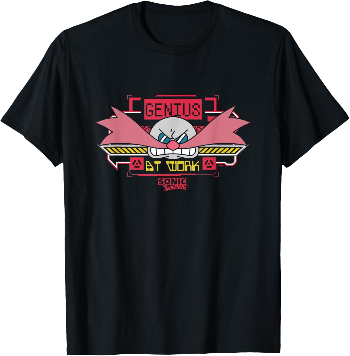 Sonic The Hedgehog Genius At Work Dr. Eggman Face Logo T-Shirt - T-Shirt | Black