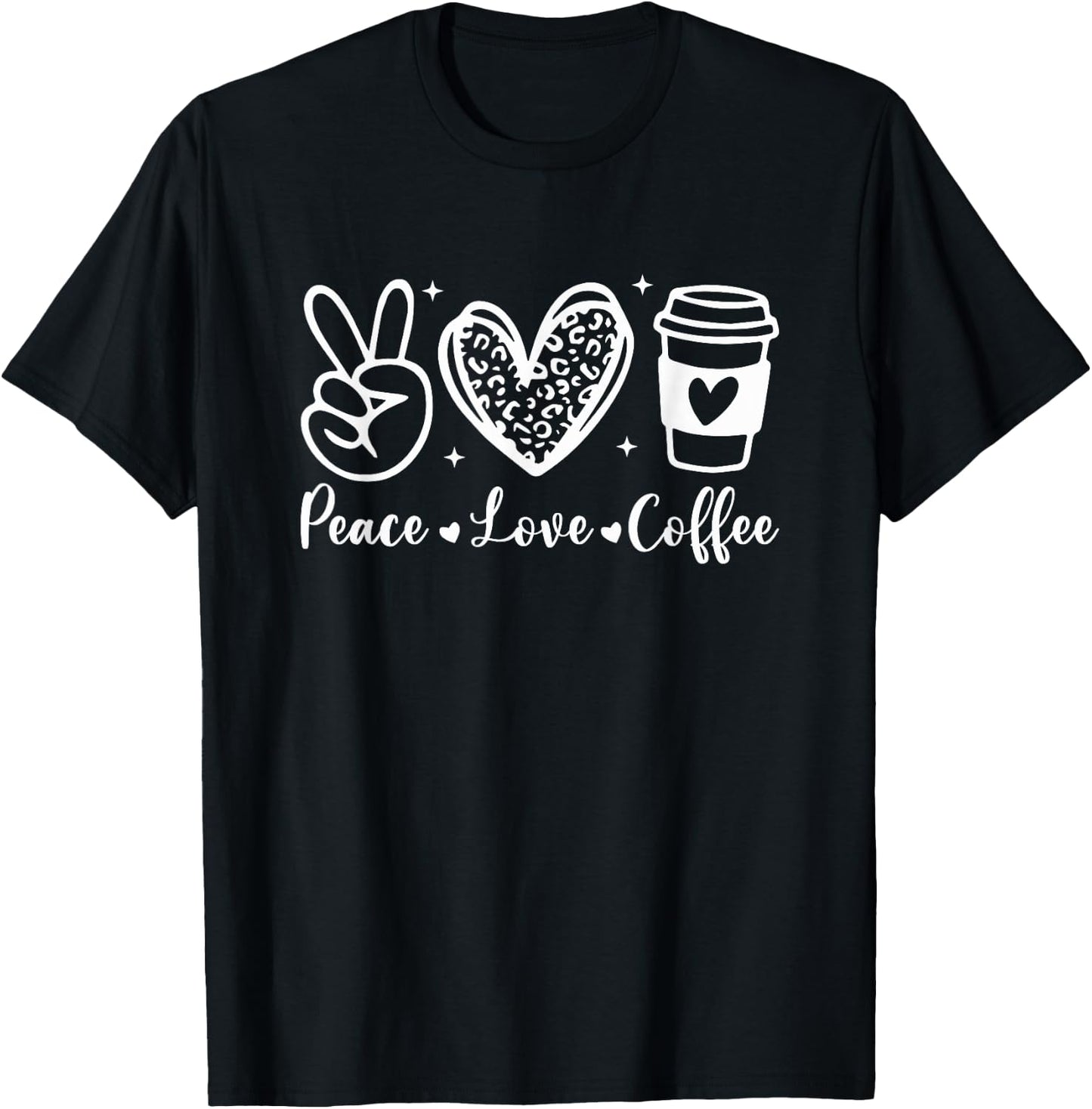 Leopard Peace Love Coffee Lovers Hippie T-Shirt - T-Shirt | Black