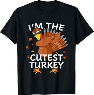 cutest Turkey Matching Outfit Thanksgiving Pajamas Family T-Shirt - T-Shirt | Black
