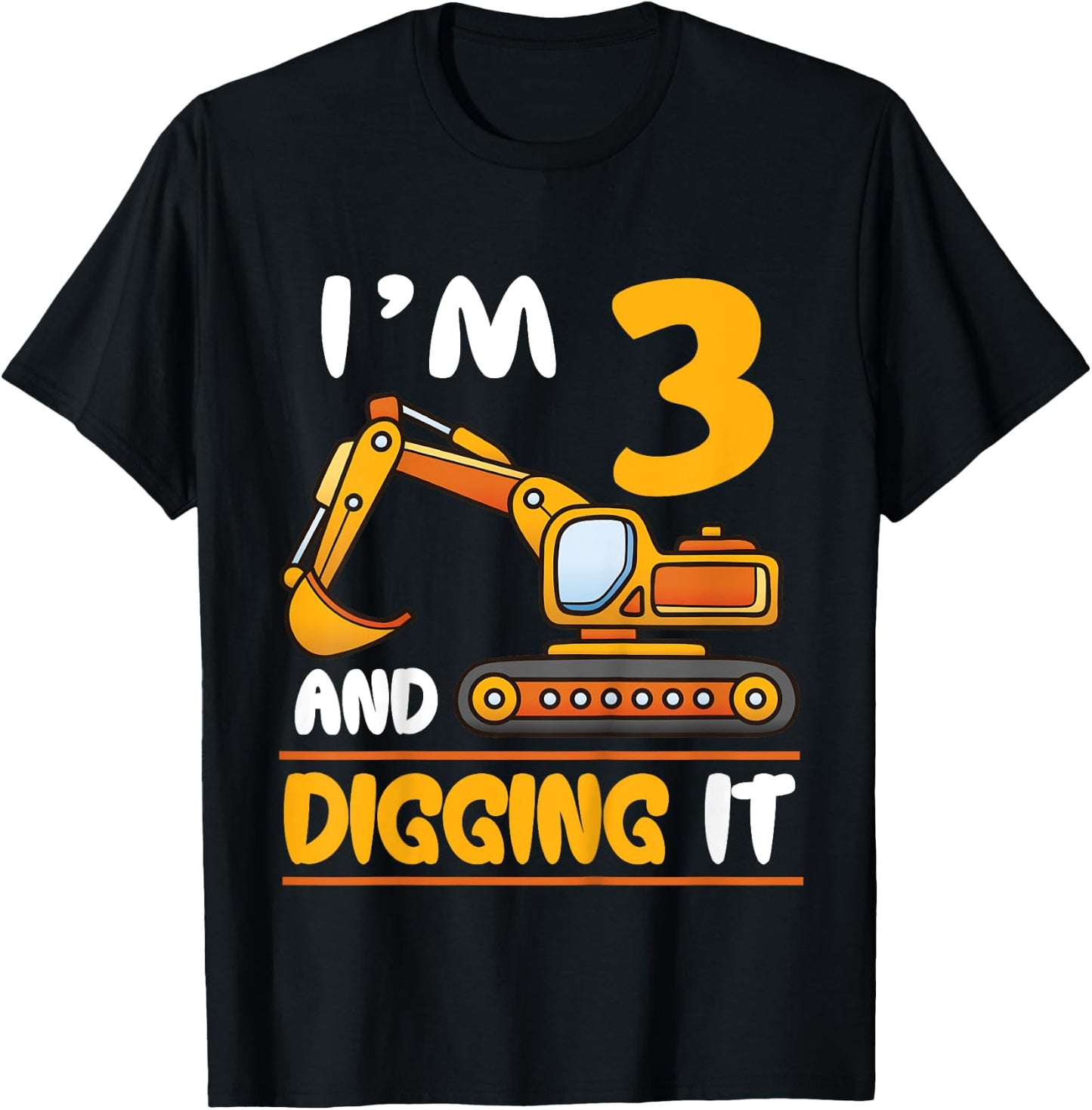 Kids Construction Truck 3rd Birthday Squad 3 Years Old Excavator T-Shirt - T-Shirt | Black