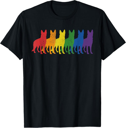 German Shepherd Dog Gay Pride LGBTQ Supporter Rainbow Ally T-Shirt - T-Shirt | Black