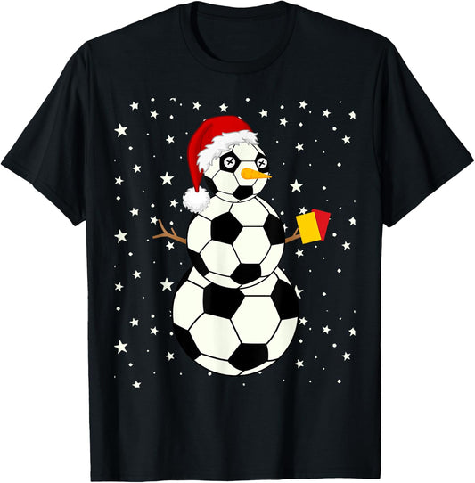 Snowman Soccer Referee Red Yellow Cards Funny Sport T-Shirt - T-Shirt | Black