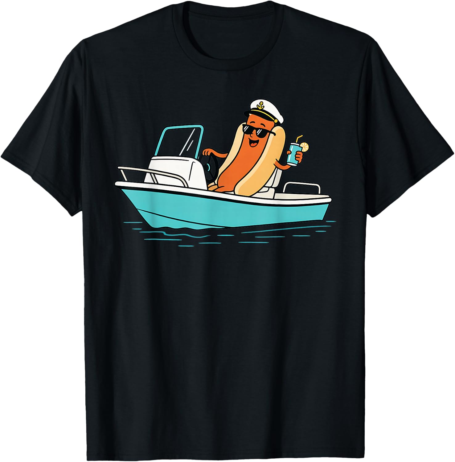 Captain Hotdog Funny Hotdog Boat Captain Lake Life Summer T-Shirt - T-Shirt | Black
