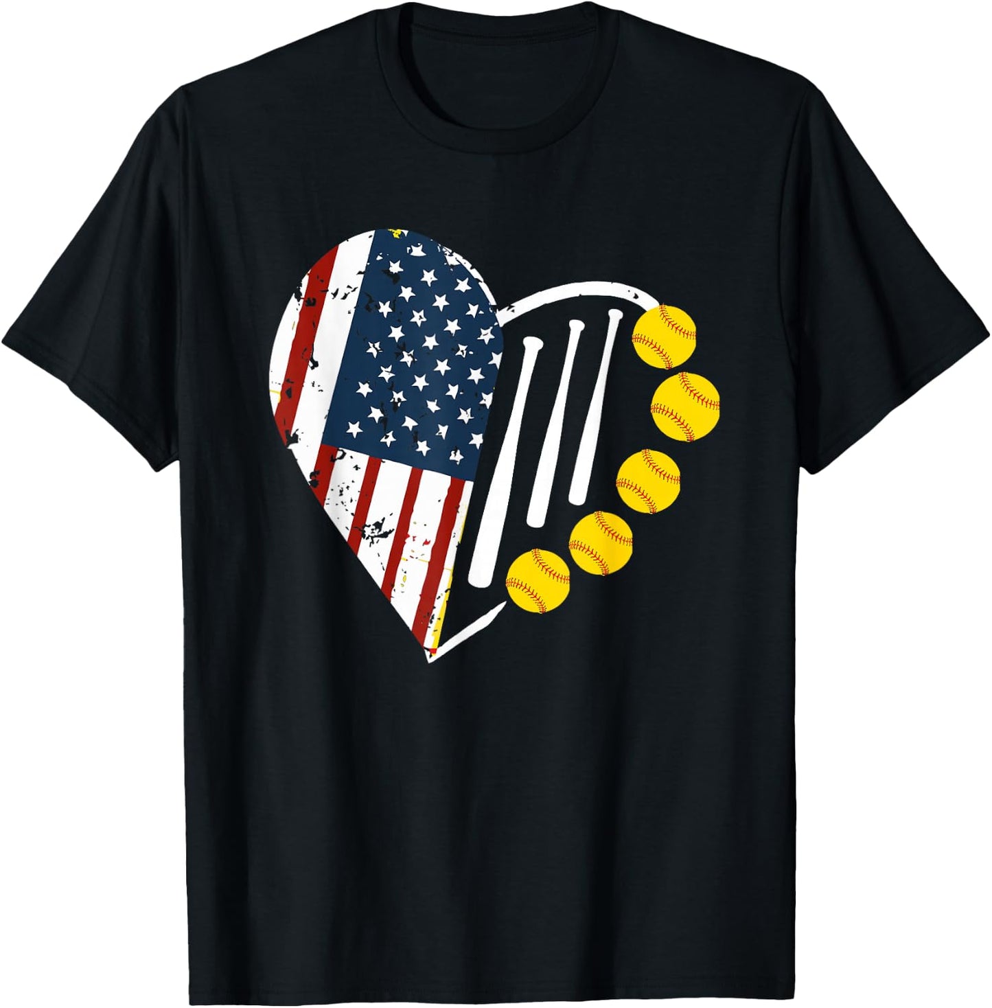 Softball American Flag 4th of July T-Shirt - T-Shirt | Black