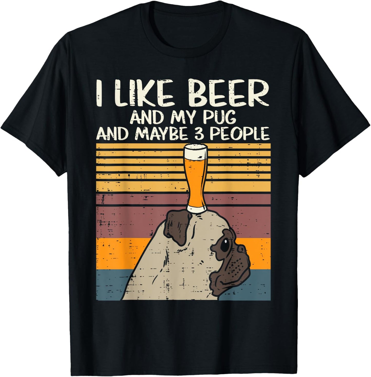 I Like Beer Pug 3 People Funny Animal Pet Dog Drinking Gift Men Women T-Shirt - T-Shirt | Black