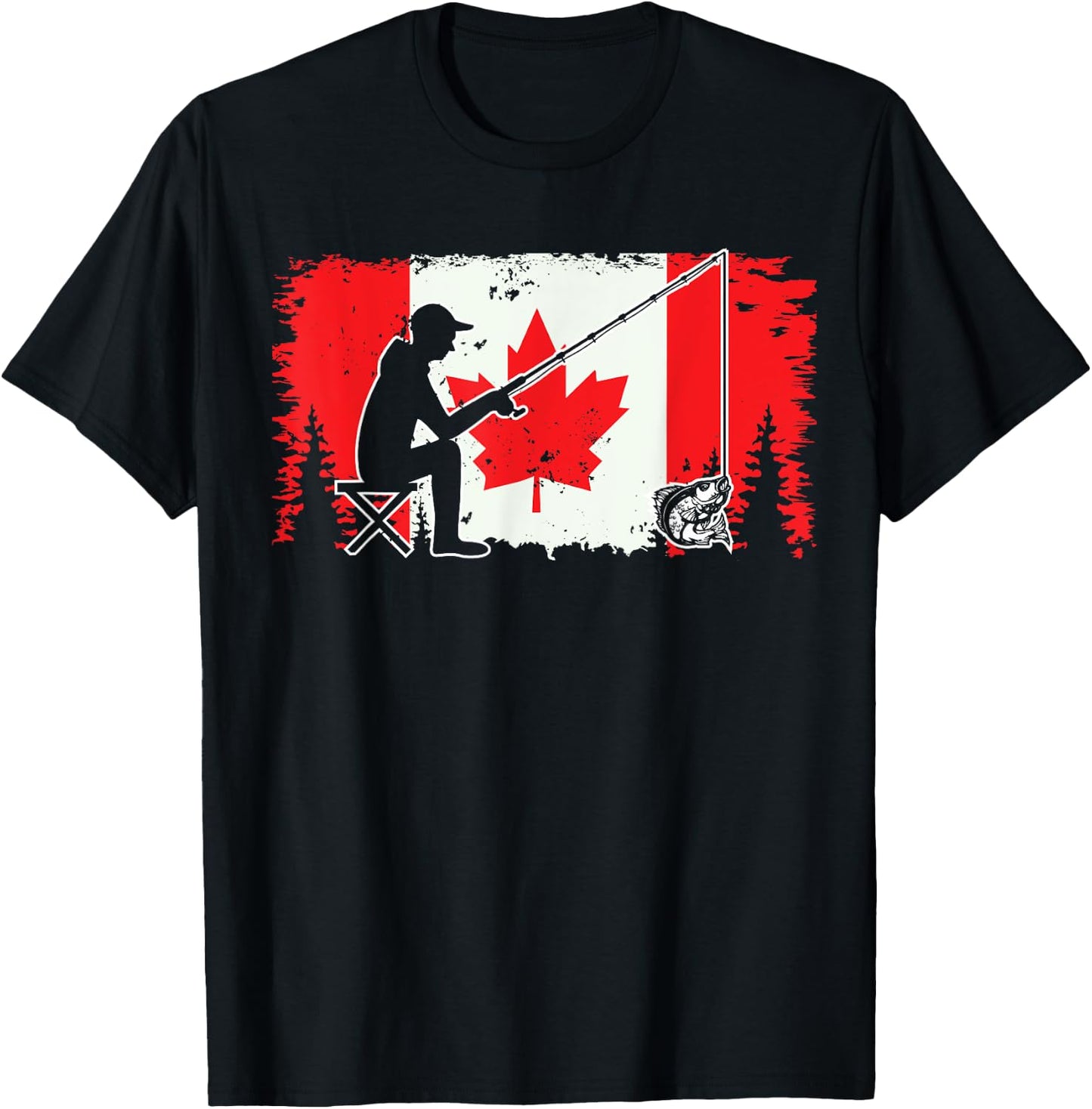 Canada Flag Walleye Fishing Canadian Fisherman Unique Fish T-Shirt - T-Shirt | Black