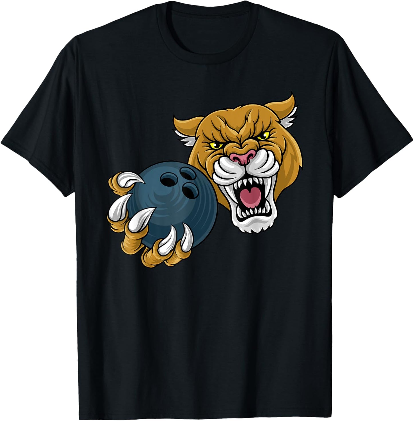 Cougar Panther Mountain Lion Puma Bowling Cartoon T-Shirt - T-Shirt | Black