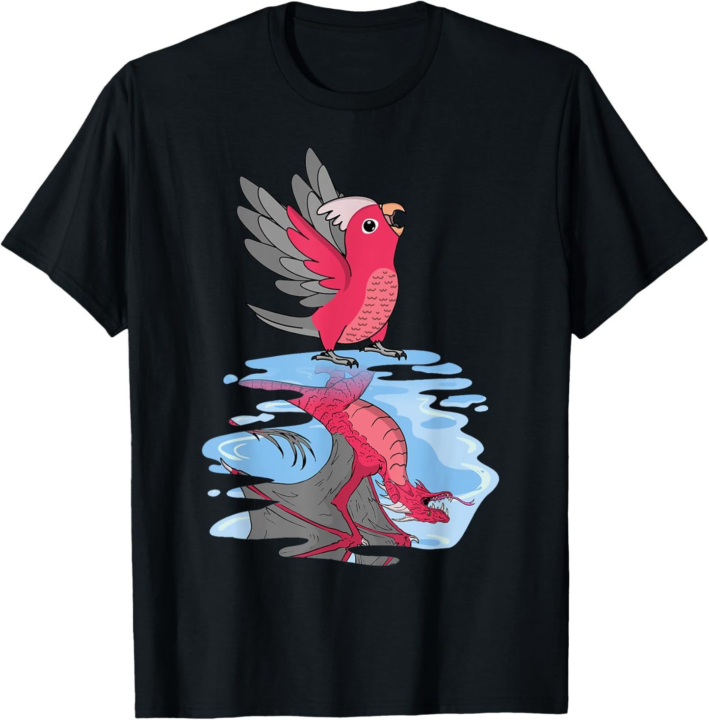 Parrot & Dragon Reflection I Rose-breasted Galah Cockatoo T-Shirt - T-Shirt | Black