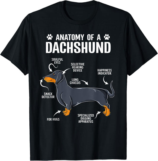 Anatomy Of A Dachshund Funny Doxie Dog Puppy Women Girls Kids T-Shirt - T-Shirt | Black