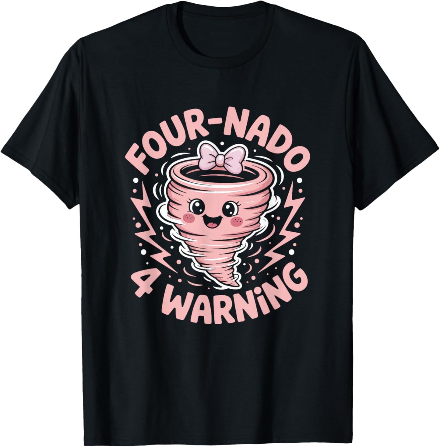 Four-nado Warning 4th Birthday Girl Tornado Four Year Old T-Shirt - T-Shirt | Black