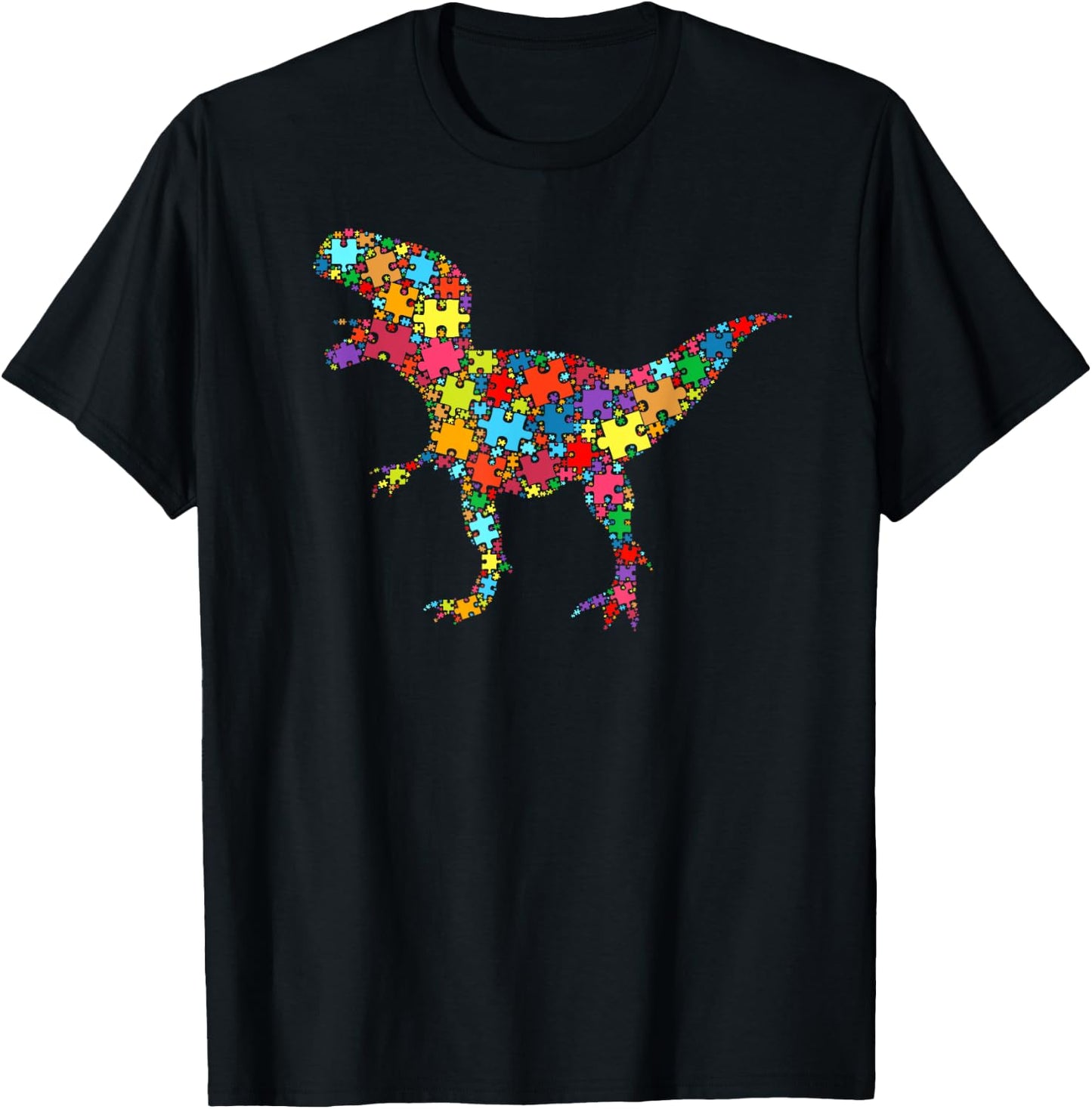 Dinosaur Puzzle Women Men Autism Awareness - Tyrannosaurus T-Shirt - T-Shirt | Black