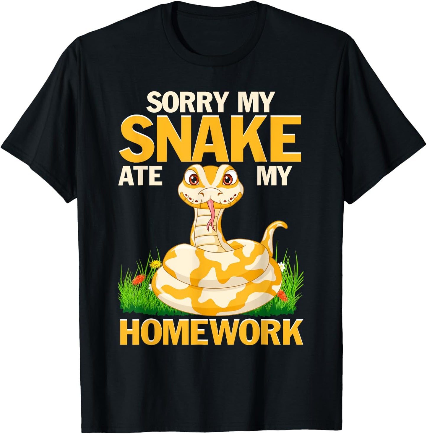 Funny Snakes Sorry My Snake Ate My Homework Python Reptile T-Shirt - T-Shirt | Black