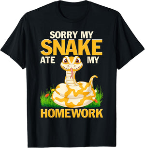 Funny Snakes Sorry My Snake Ate My Homework Python Reptile T-Shirt - T-Shirt | Black