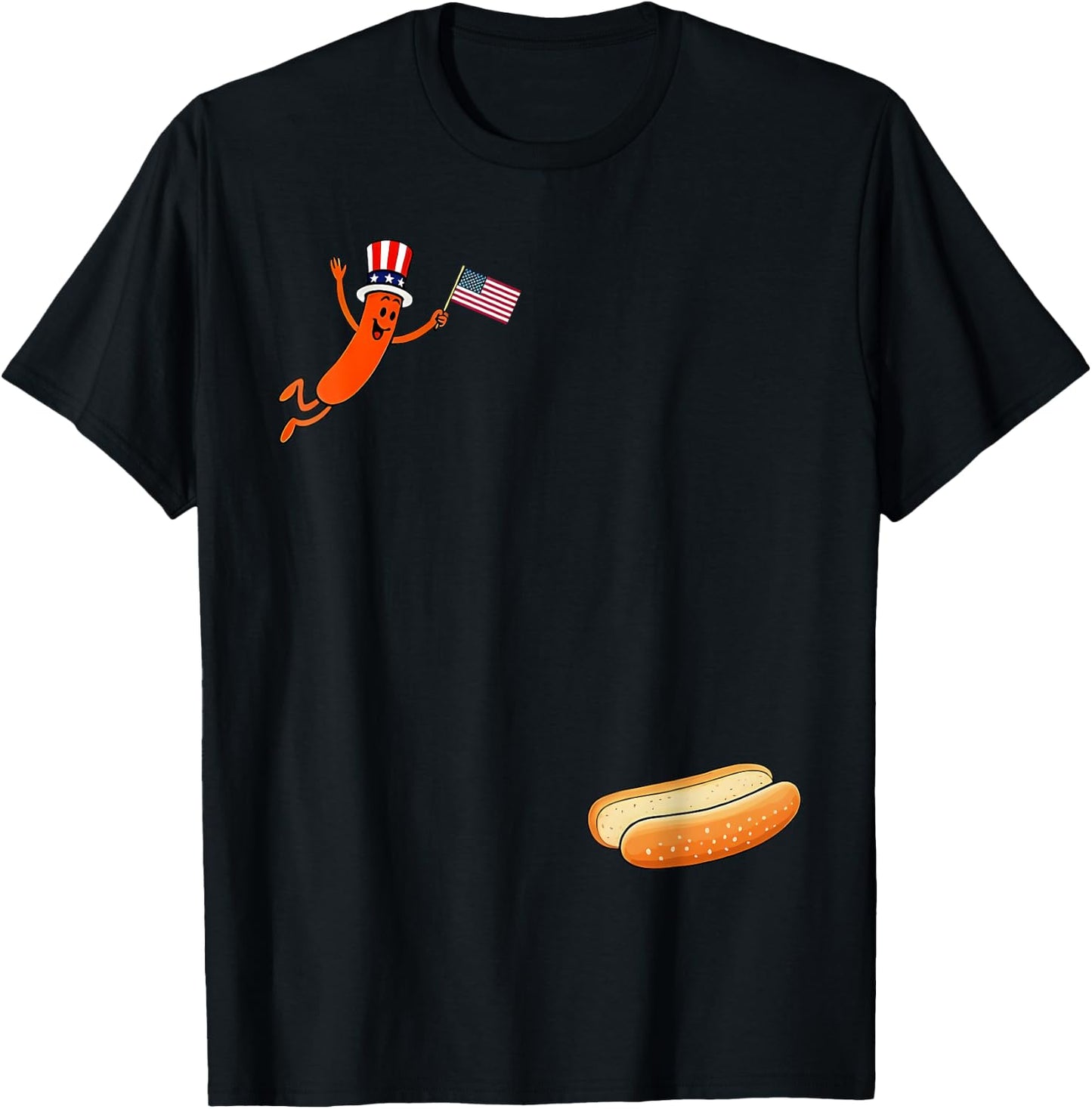 Hotdog Freedom Dive Funny Uncle Sam Hot Dog Jumping Into Bun T-Shirt - T-Shirt | Black