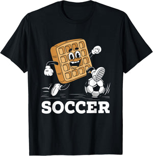 Waffle Playing Soccer Waffles Food Lover T-Shirt - T-Shirt | Black