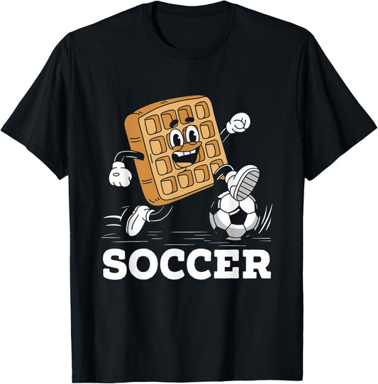 Waffle Playing Soccer Waffles Food Lover T-Shirt - T-Shirt | Black