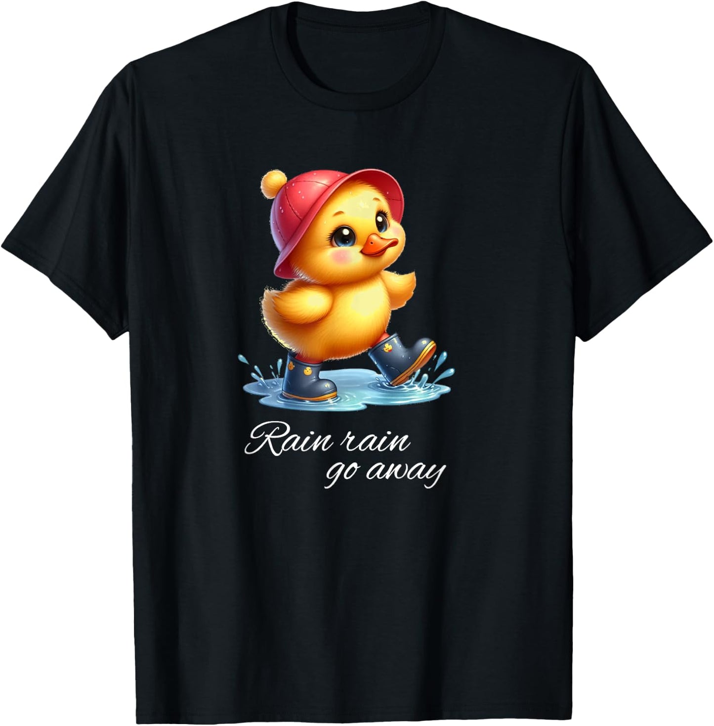 Playful Duck Saying Rain Go Away T-Shirt - T-Shirt | Black