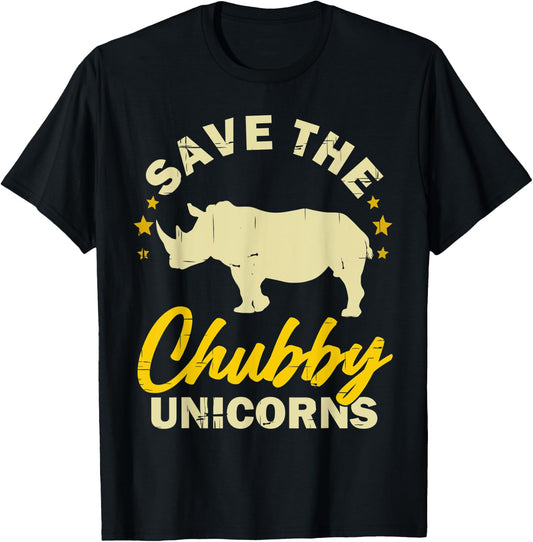 Save the Chubby Unicorns Vintage Funny Rhino Animal Rights T-Shirt - T-Shirt | Black