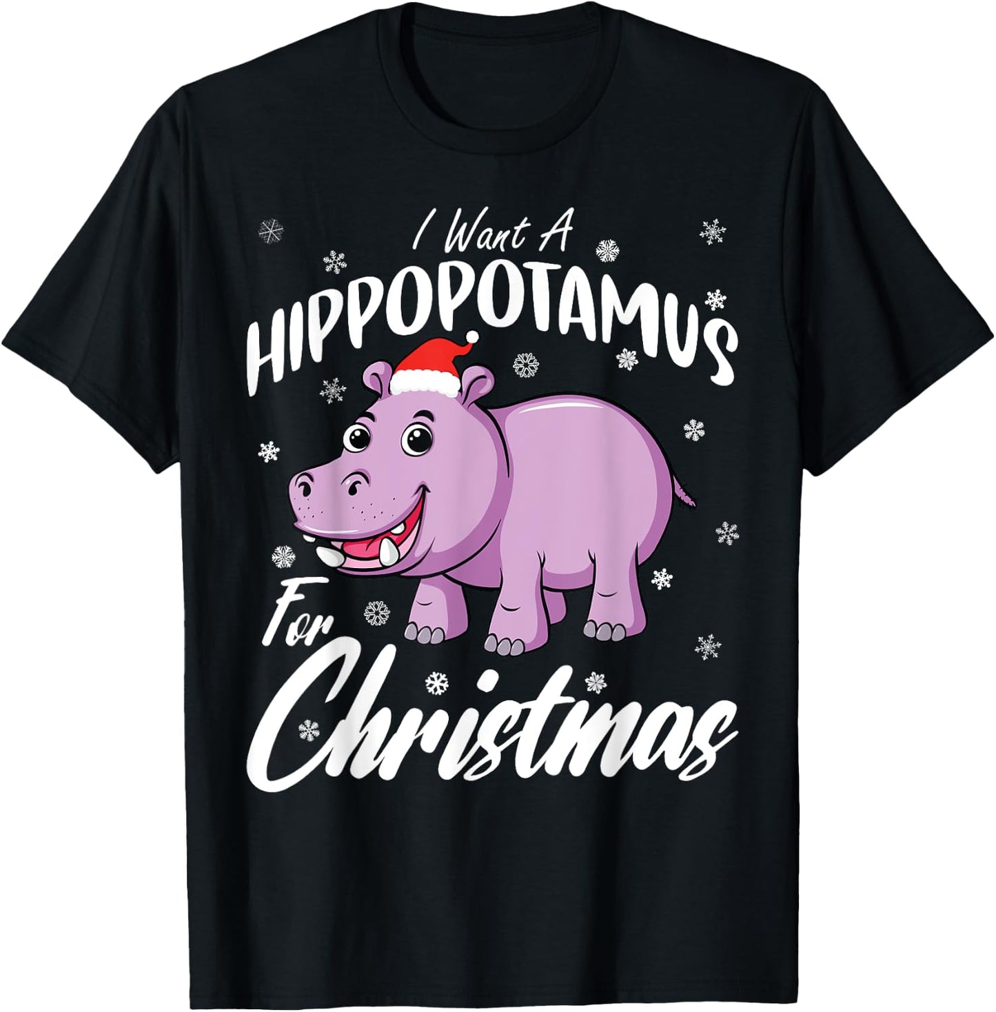 Christmas Hippo Shirt by T&T -Kids Xmas Hippo Black Small T-Shirt - T-Shirt | Black