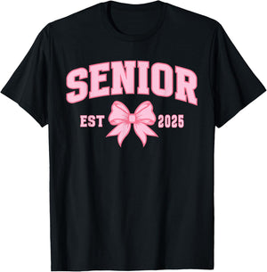 Senior 2025 Coquette Bow High School Graduate Class of 2025 T-Shirt - T-Shirt | Black