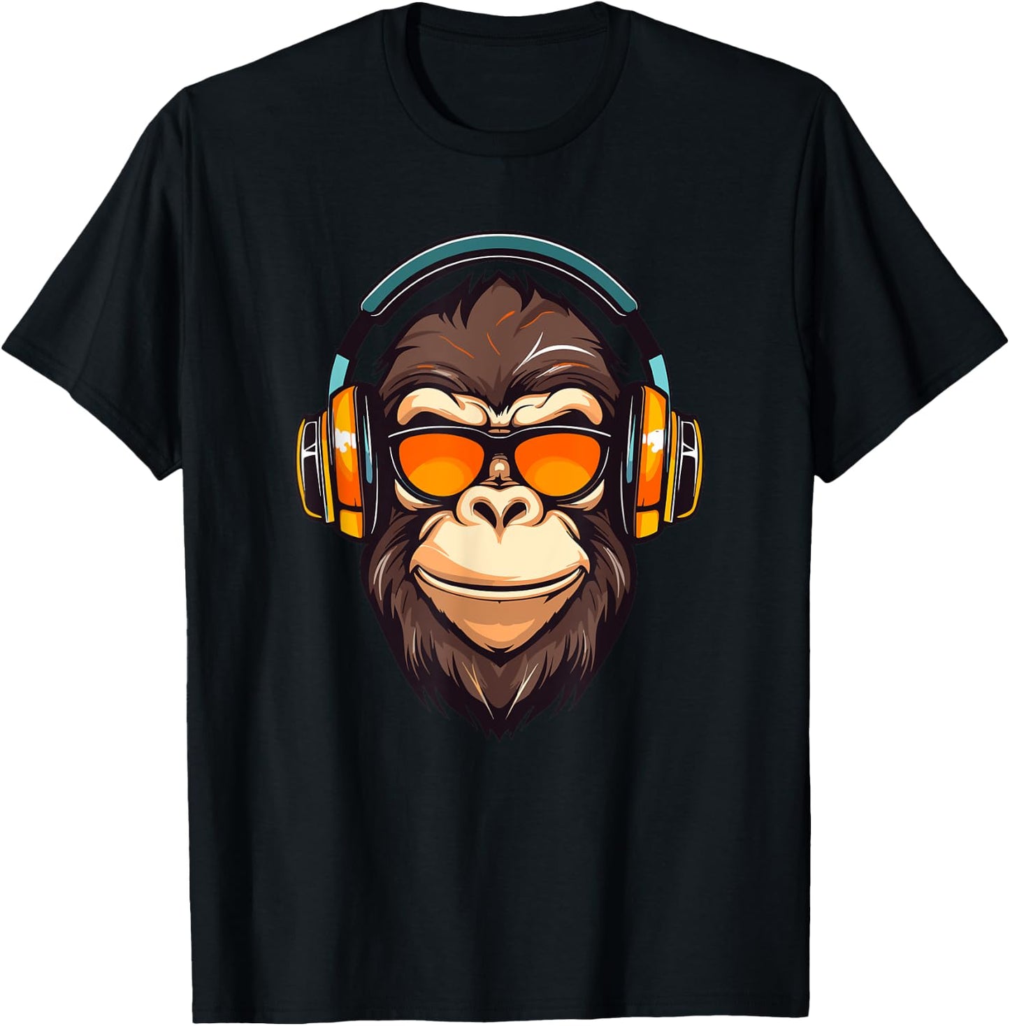 DJ Mad Monkey Ape Chimp Mix Club Music Headphones Dancing T-Shirt - T-Shirt | Black