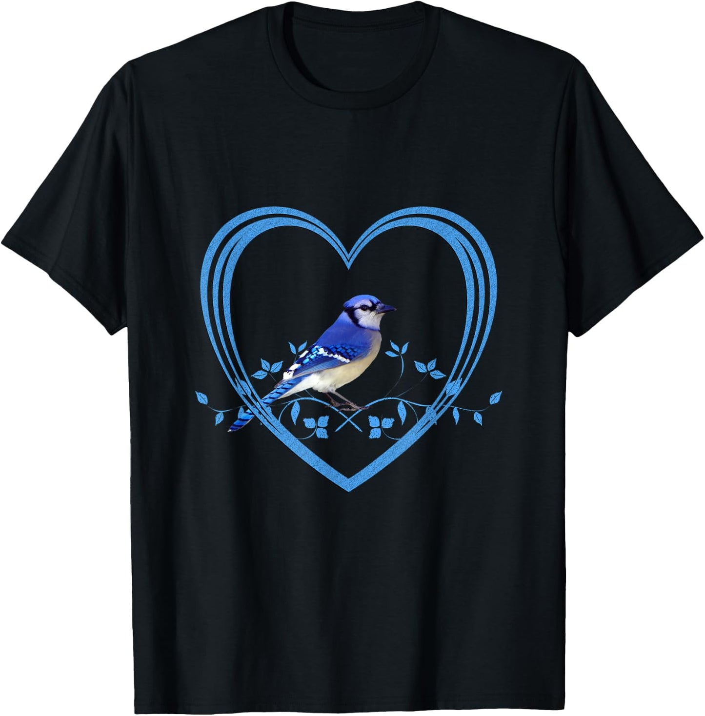 Blue Jay Bird in Heart T-Shirt - T-Shirt | Black