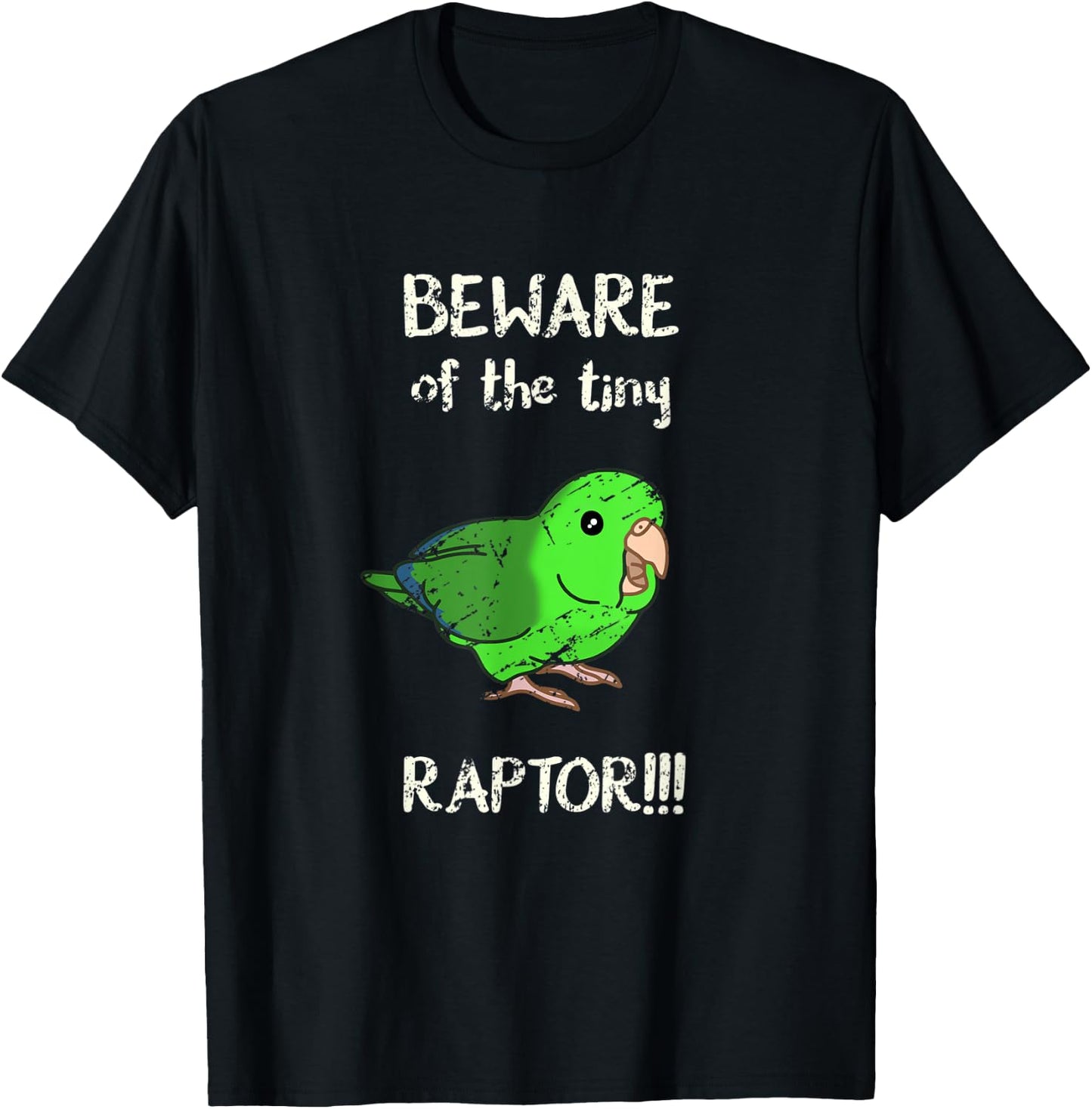 Beware of the Tiny Raptor Green Parrotlet Vintage Parrot T-Shirt - T-Shirt | Black