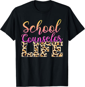 School Counselor Life Leopard Cheetah Print Appreciation T-Shirt - T-Shirt | Black