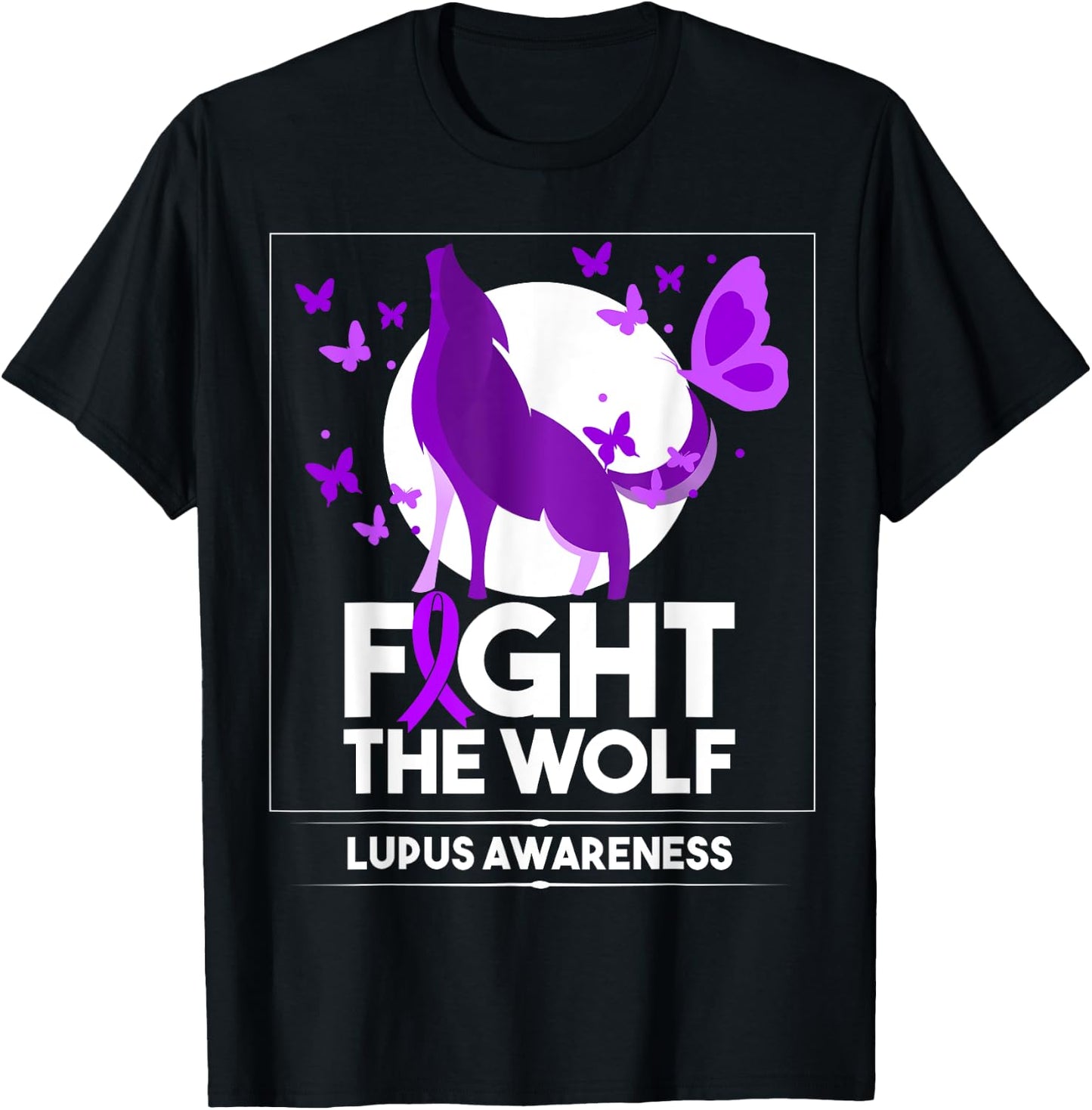 Lupus Awareness Month Fight the Wolf Purple Ribbon T-Shirt - T-Shirt | Black