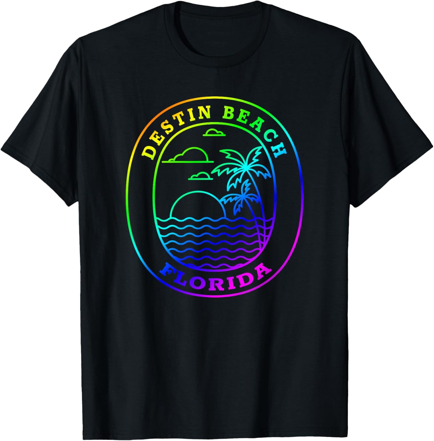 Destin Beach Florida USA Rainbow Palm Tree Beach Vacation T-Shirt - T-Shirt | Black
