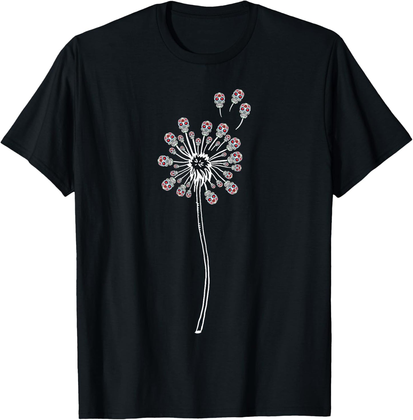 Funny Sugar Skull Women Cool Dandelion Flower T-Shirt - T-Shirt | Black