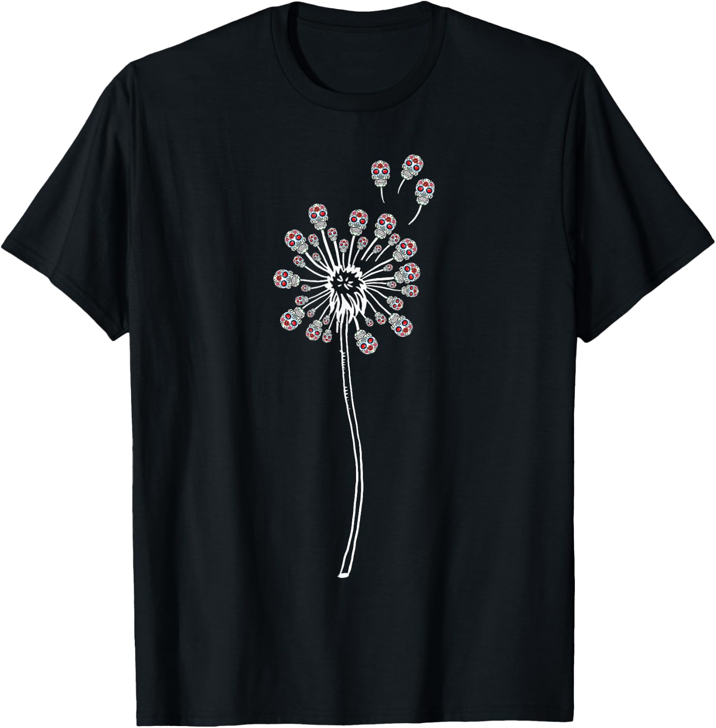 Funny Sugar Skull Women Cool Dandelion Flower T-Shirt - T-Shirt | Black