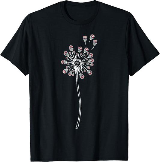 Funny Sugar Skull Women Cool Dandelion Flower T-Shirt - T-Shirt | Black