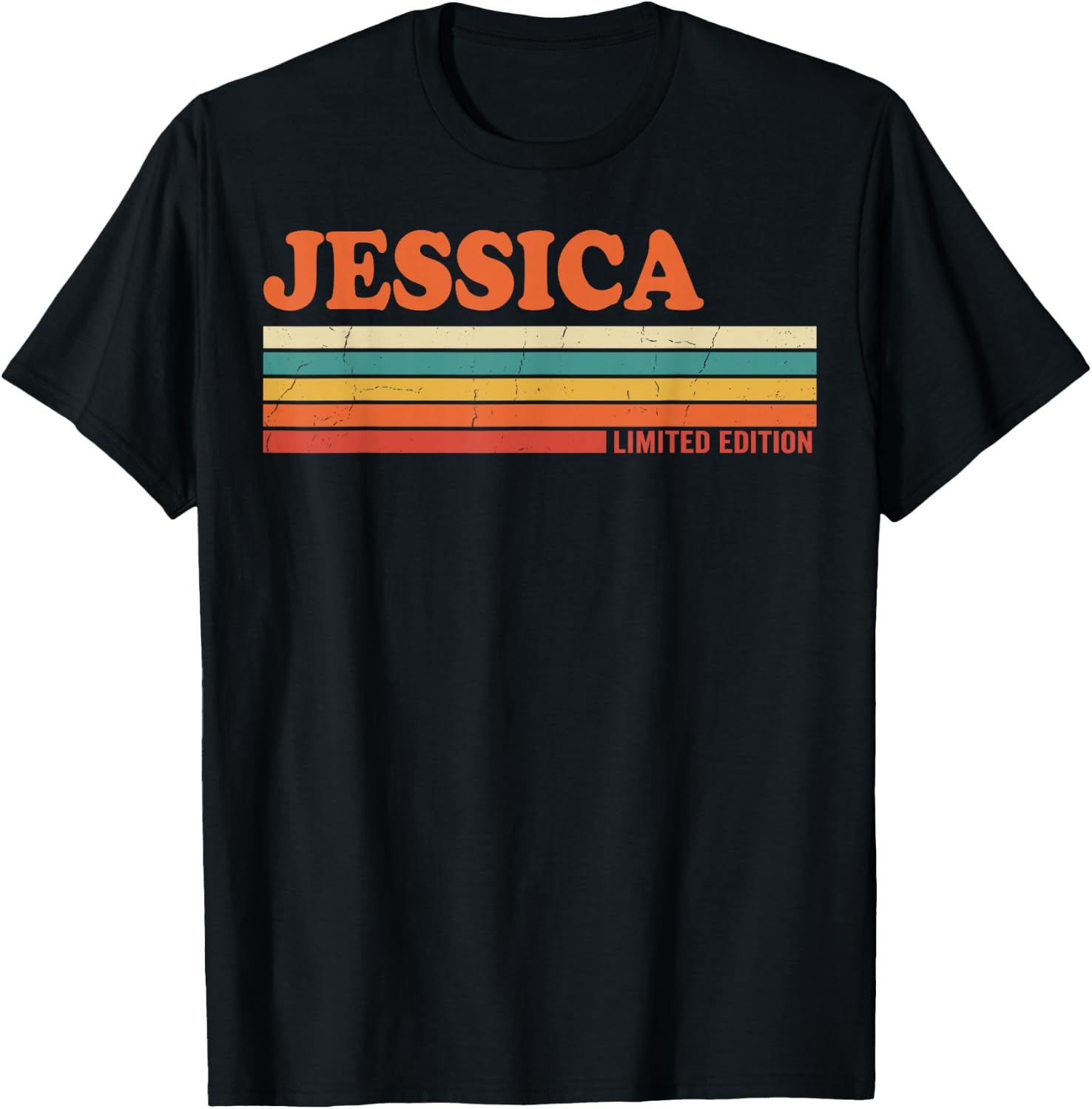Jessica Rétro Prénom Personnalisé Vintage Rayures T-Shirt - T-Shirt | Black