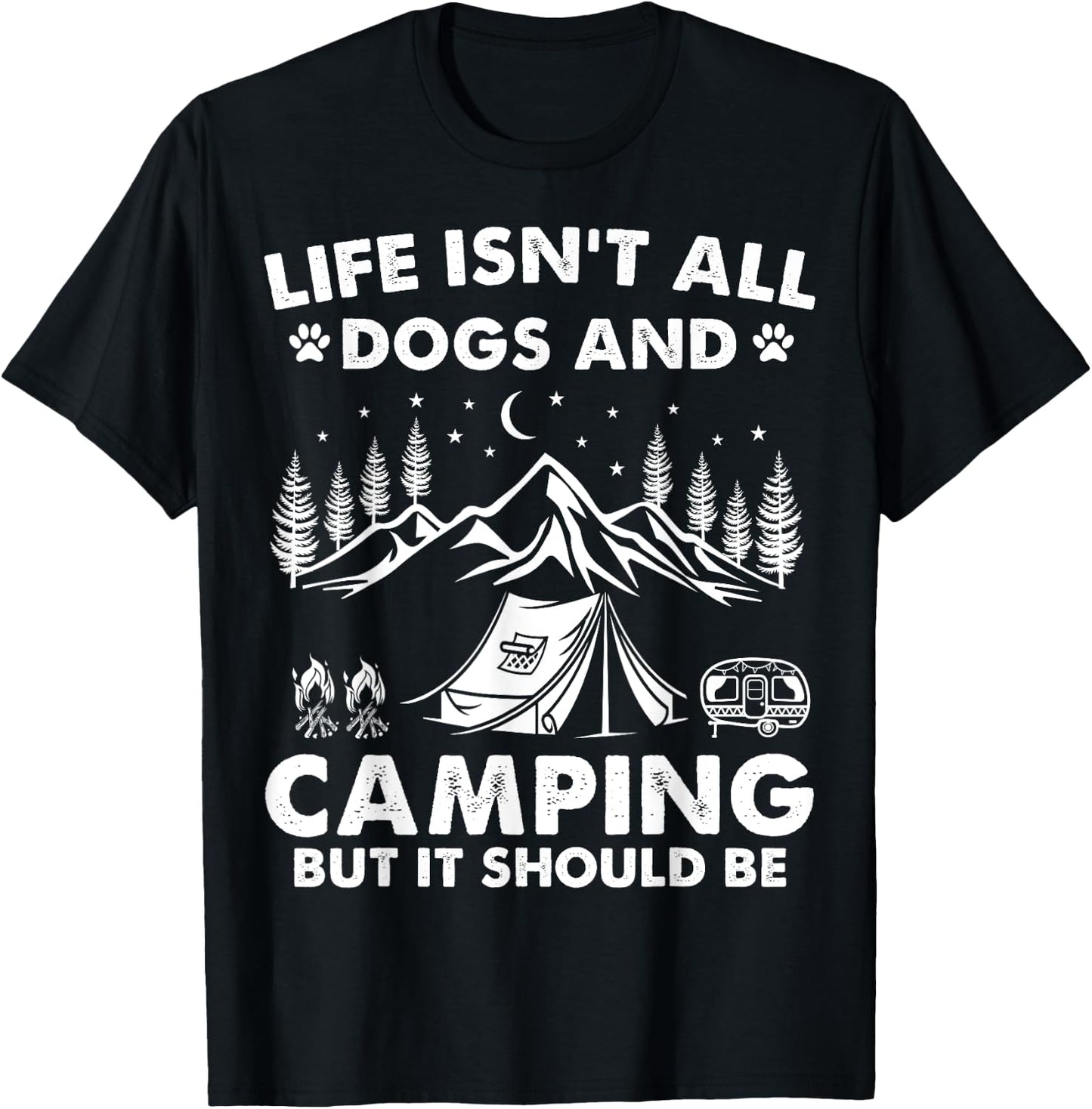 Funny Camping Dogs Outdoor Campfire Trailer Camper Camp Dog Women Kids T-Shirt - T-Shirt | Black