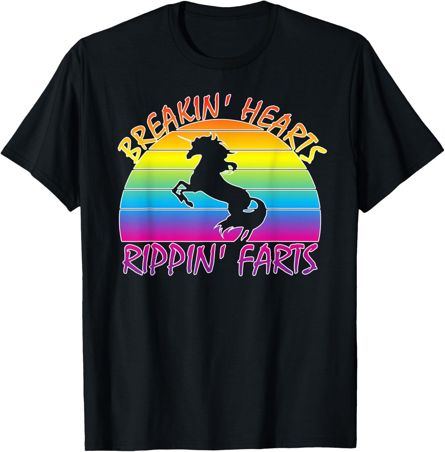 Funny Rainbow Unicorn Breaking Hearts Ripping Farts T-Shirt - T-Shirt | Black
