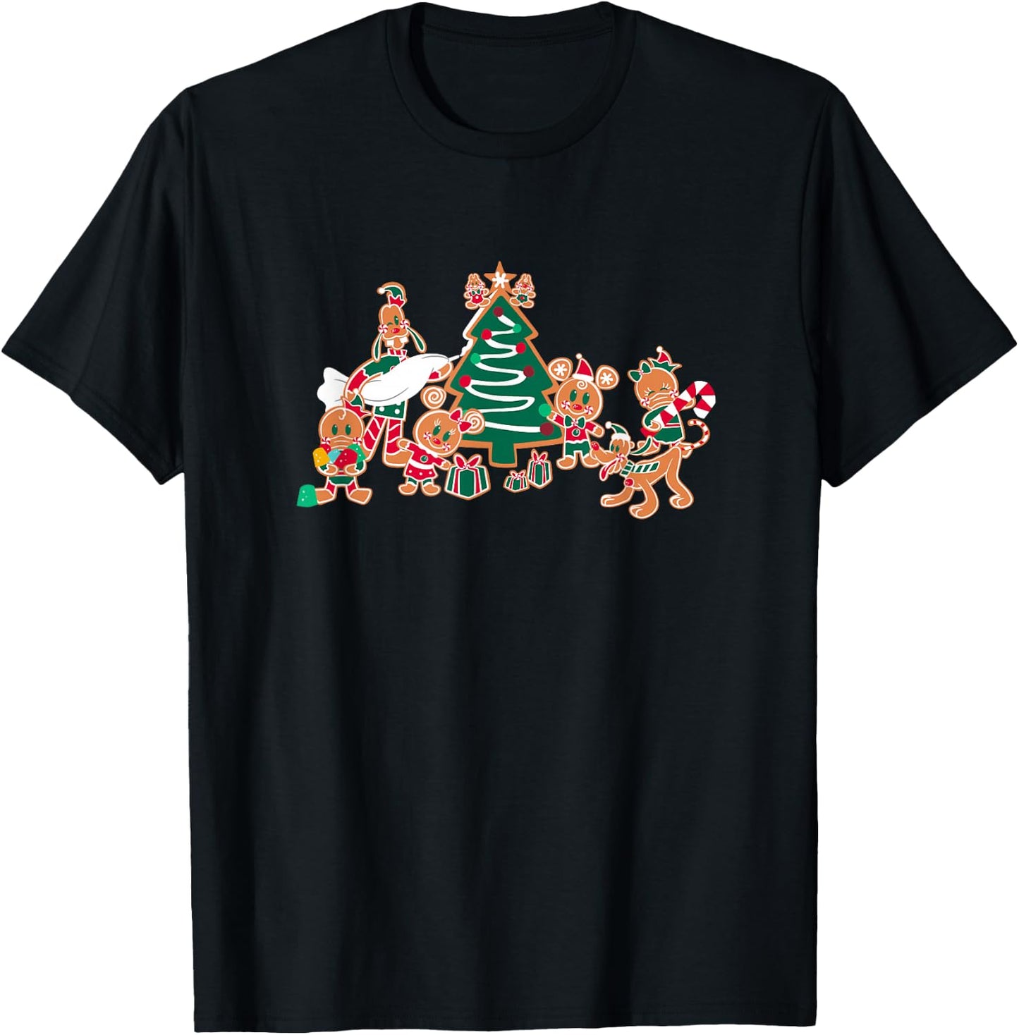Disney Mickey & Pals Gingerbread Cookies and Christmas Tree T-Shirt - T-Shirt | Black