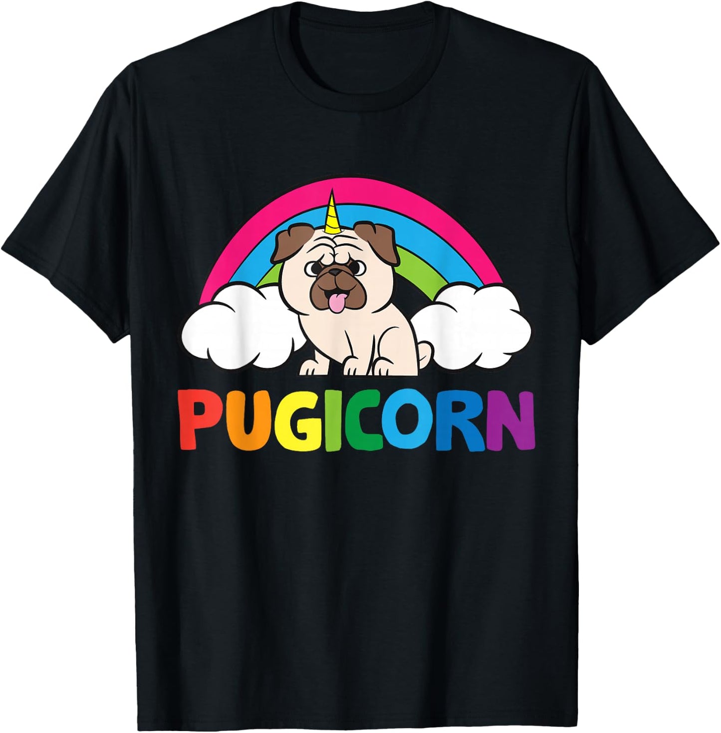 Pug Dog Unicorn Horn Funny Pugicorn T-Shirt - T-Shirt | Black