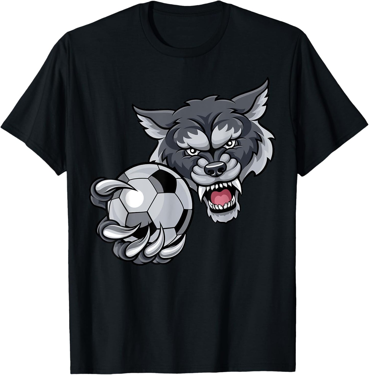 Wolf Sports Team Mascot Holding Soccer Football Ball T-Shirt - T-Shirt | Black