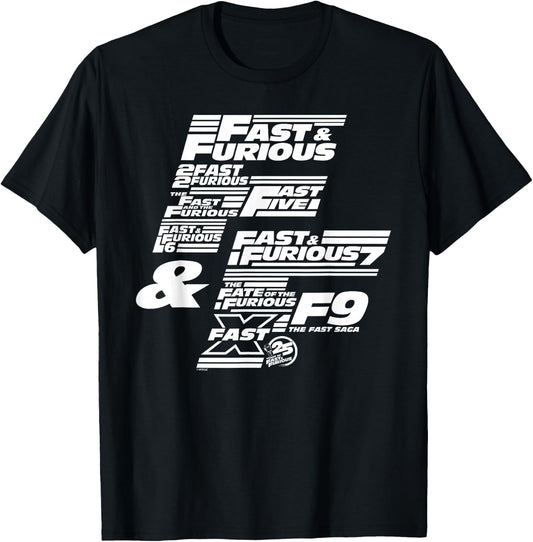 Fast & Furious 25th Anniversary Franchise Logo Stack T-Shirt - T-Shirt | Black