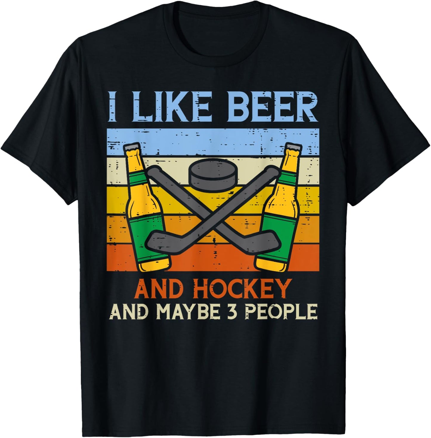 Like Beer Ice Hockey 3 People Funny Drinking Player Goalie T-Shirt - T-Shirt | Black
