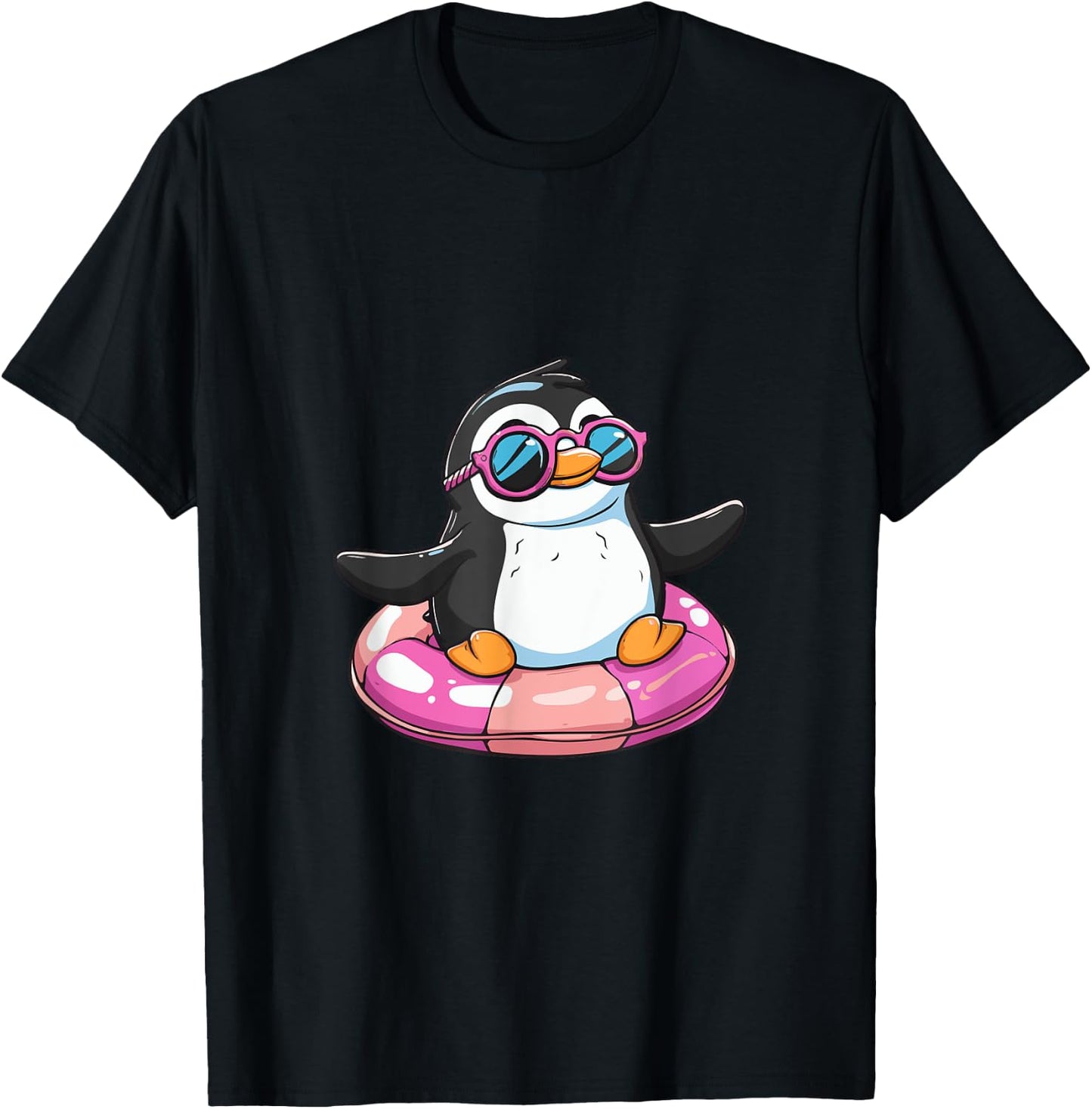 Cute Penguin On Summer Vacation Comic T-Shirt - T-Shirt | Black